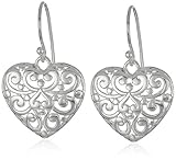 Sterling Silver Filigree Heart Dangle Drop Earrings