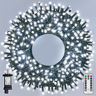 Ollny Christmas Tree Lights Outdoor - 20m 200 LED Fairy Lights Plug in Waterproof, Cool White Christmas Decorations Lights Remote/8 Modes - Xmas String Lights Mains Powered for Outside/Indoor/Garden