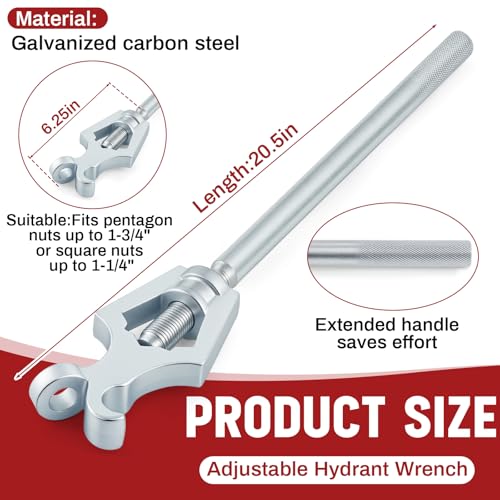 Image of Tandefio 2 Pcs Fire Hydrant Wrench, Pentagon 1-3 /4 inch /square 1-1 /4 inch, Silver | Adjustable Hydrant Key for Utility Crews, Multifunctional Hydrant Wrench for Tightening Fire Nuts Tightening Water Pipes