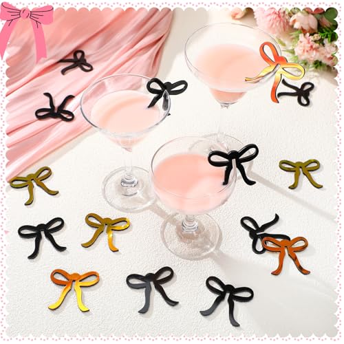 CroBlissful 36 Pcs Bow Drink Markers Coquette Wine Glass Acrylic Tag, Black by CroBlissful - Used condition - Image 5