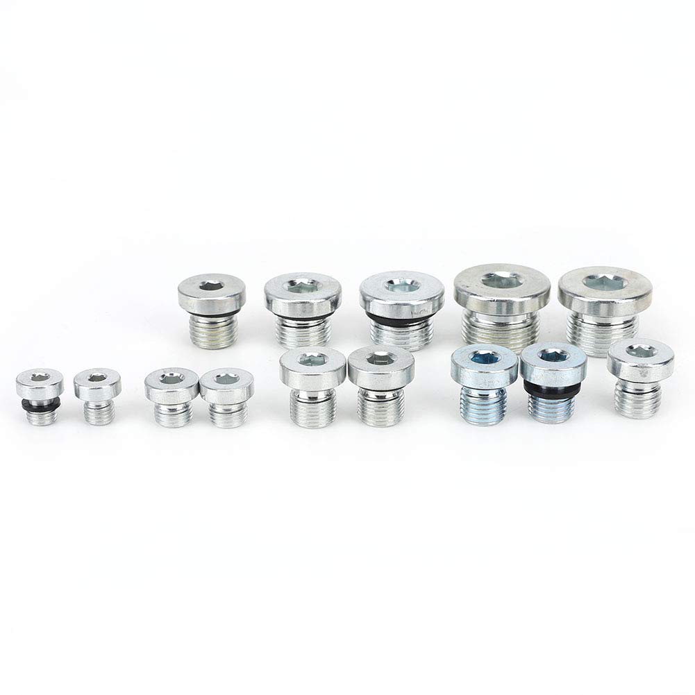 Bouchon de vidange de carter d'huile, 14 pièces de bouchon de vidange à douille hexagonale, écrou de vidange de carter à bride d'huile, ensemble d'assortiment de bouchons de vidange d'huile à usage mu