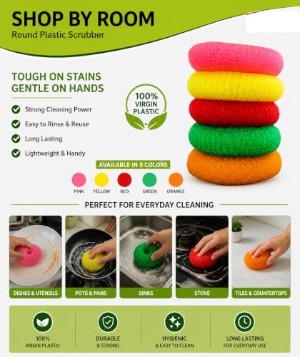 Image of Round Plastic Scrubber Multicolor Pack of - 10 | 100% Virgin Plastic, Durable & Strong, Hygienic & Easy to Clean, Long Lasting, Utensil & Body Use