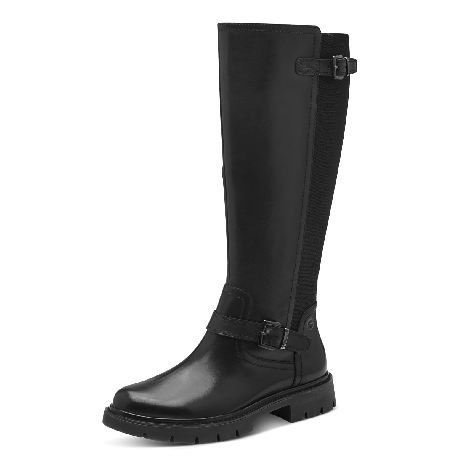 Tamaris Comfort Women’s Tall Flat Boots with Zip and Buckles, Black, 4 UK
