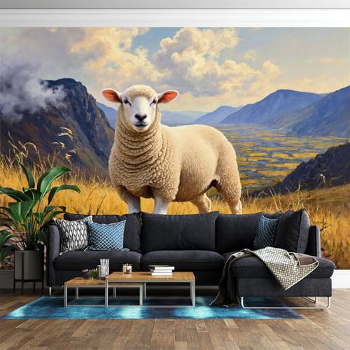 Custom Wall Mural Wallpaper Sheep Landscape Pastoral Farm Animal Textured