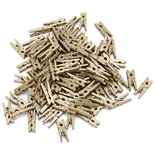 Lot de 300 Pinces à Linge Miniatures en Bois Doré pour Photos, Décorations de Bureau, Albums et Affichage Mural Créatif