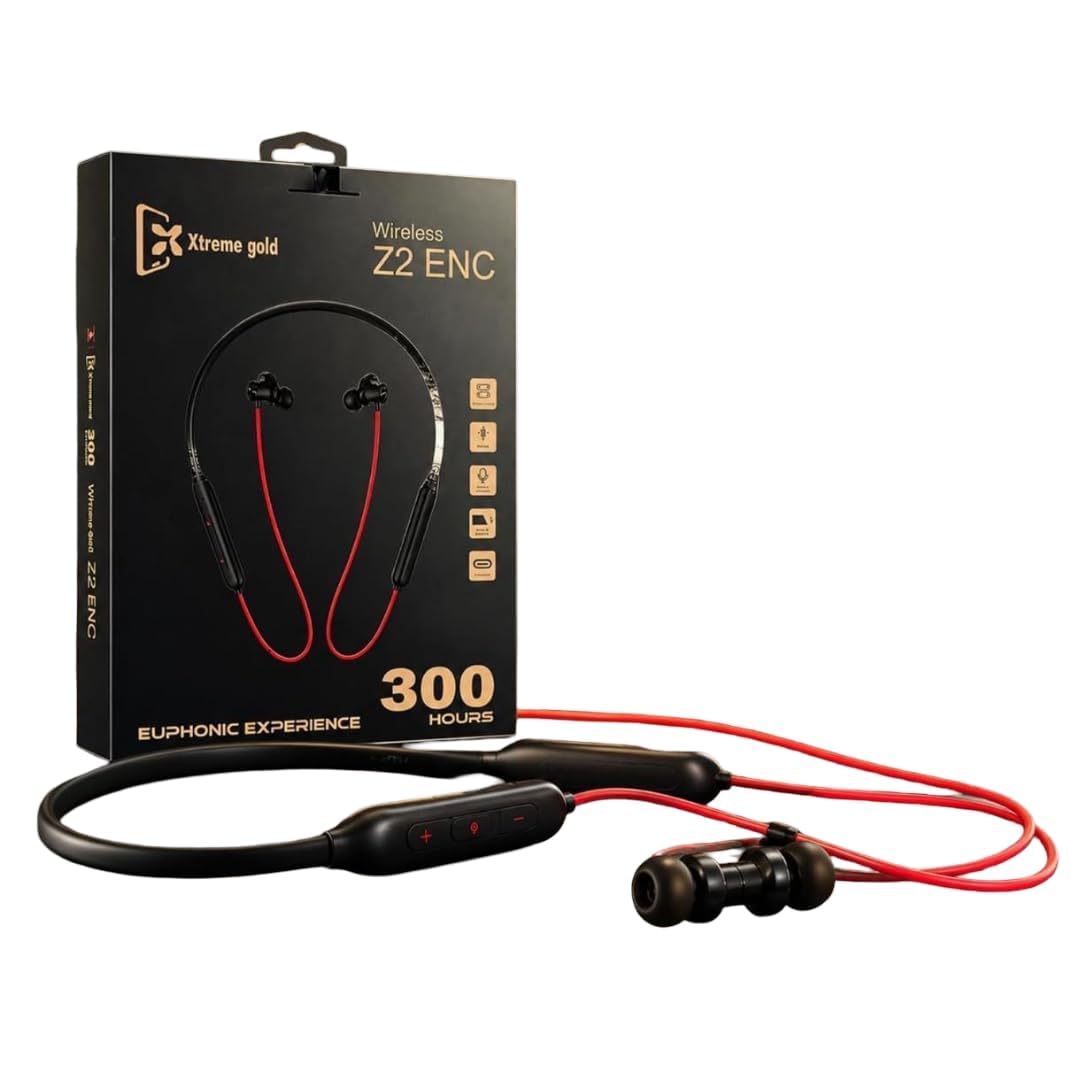 Xtreme Gold Z2 ENC Wireless Neckband Bluetooth Earphones with ENC Noise Cancellation, Up to 300 Hours Playtime, Type-C Fast Charging, TF Card Support, Magnetic Earbuds, HD Calling, Deep Bass, Black-image-13