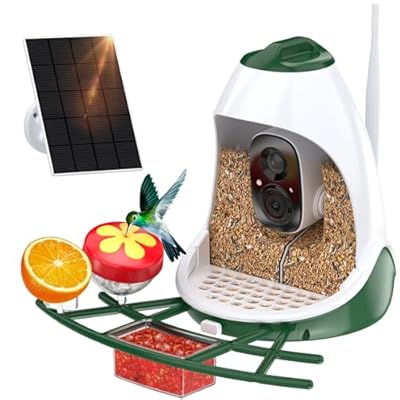 Bird Feeder with Camera, Solar Smart Bird House with Cam, Outdoor Garden Feeders, Live View, Instant Arrival Alerts, Auto Capture Video, 2K Resolution AI Recognition Visible Window