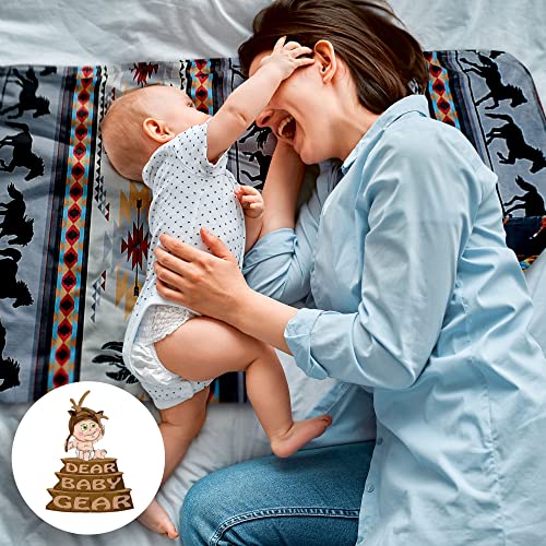 Image of Dear Baby Gear Deluxe Double Layer Baby Blanket - Gender Neutral Infant Blankets for Girls & Boys - Nursery Blanket for Newborn - Toddler Blankets - Southwestern Tribal Horses Print- 38x29