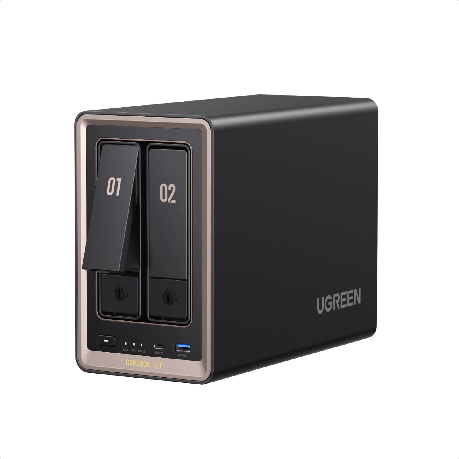 UGREEN NASync DXP2800 GT Stockage NAS 2 Baies, LAN 10GbE, CPU AMD Ryzen Embedded R2514, 8 Go RAM, Double M.2 NVMe, HDMI 4K, Centre de Surveillance, Support Docker, Home Assistant (sans disques)