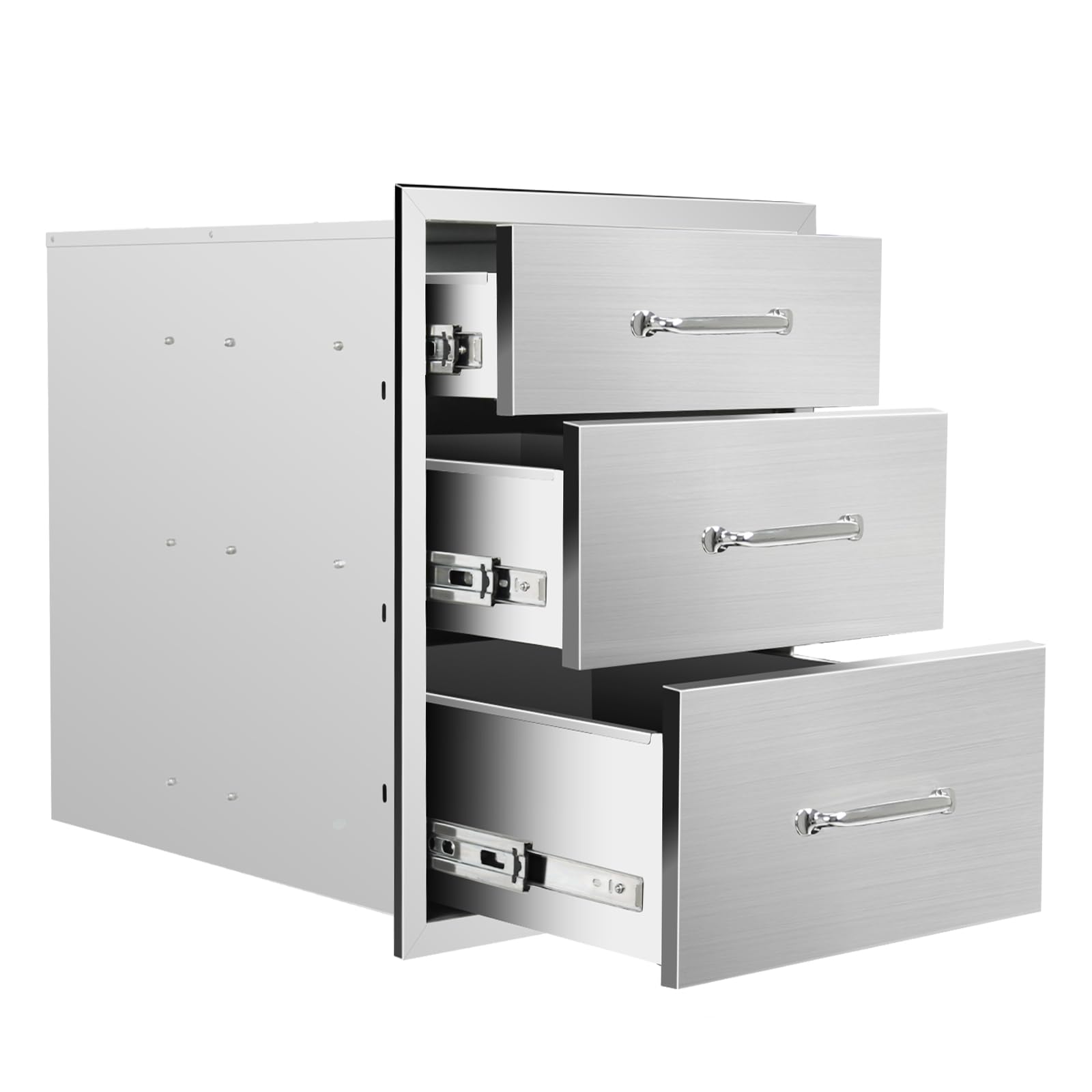 Outdoor Kitchen Drawers 18''Wx 23''H x 23''D Stainless Steel Drawer BBQ Triple Drawers with Chrome Handle for Outdoor Kitchen Island, Patio Grill Station