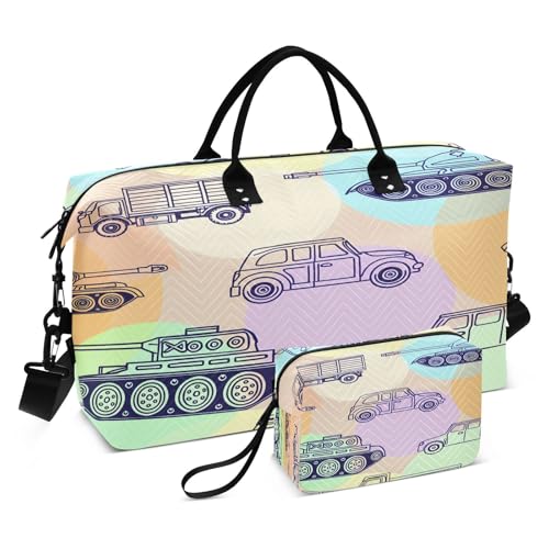 ​​Large Foldable Travel Duffel Bag, Waterproof Gym Bag for Men & Women, Carry-On Luggage Weekender Overnight Bag, Road Trip Doodles