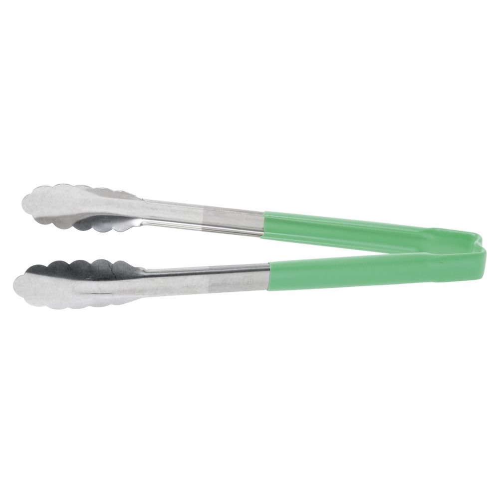 Vollrath Jacob's Pride Stainless Steel One-Piece Utility Tong with Green Kool-Touch Handle - 12"L