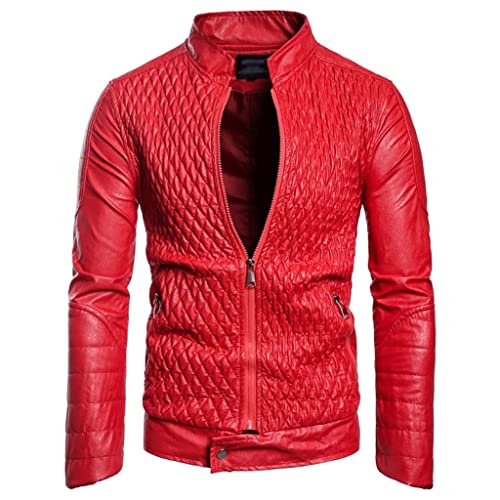 Geltdn Leather Jacket Men Slim Coat Spring Autumn Jackets Solid Color Casual Leather Coat (Color : Red, Size : Small Code) #TOP13