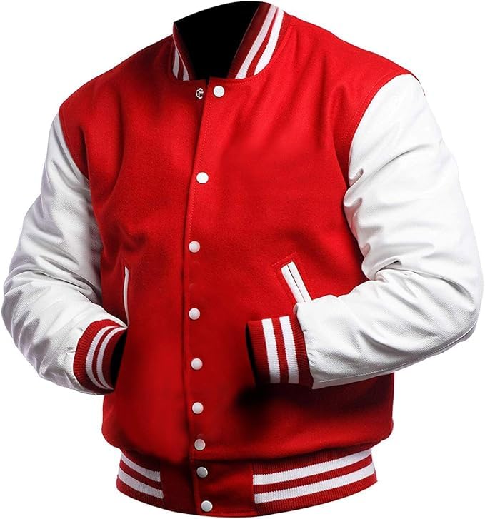 Varsity Jacket Men - Baseball Jacket For Men - Men's College Letterman High School Bomber Wool + Faux Jacket