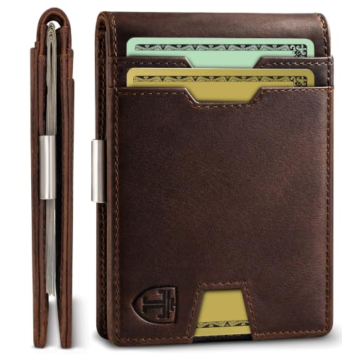 Image of TRAVANDO Money Clip Wallet - RFID Protected Leather Wallet for Men for 11 Cards - including Gift Box (Brown Vintage)