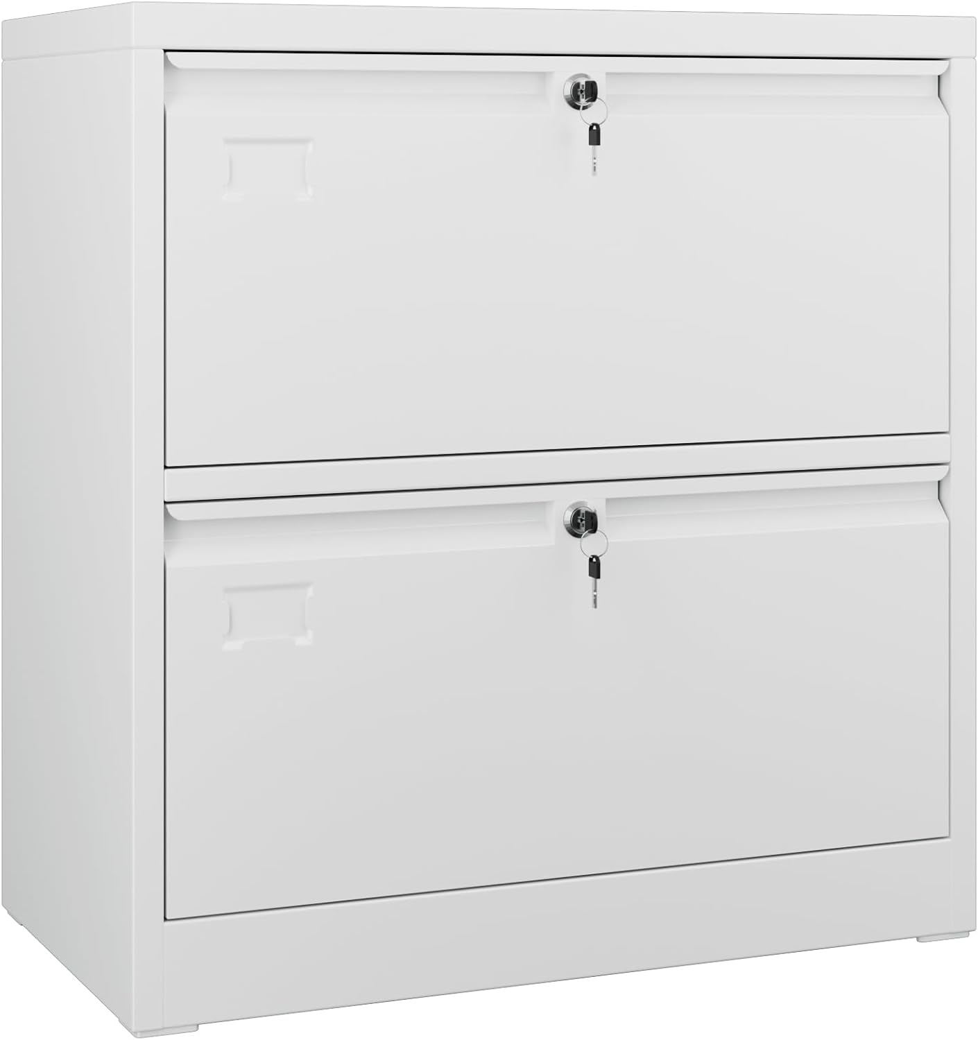Aobabo 2 Drawer Lateral File Cabinet, Lockable Metal Filing Cabinet with Name Card, Suitable for Home Office School Hanging Files Letter/Legal/F4/A4 Size,Required-Assembly,White