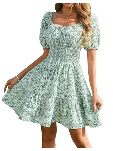 Robe courte à manches bouffantes et nœud devant style bohème chic Floerns - 5