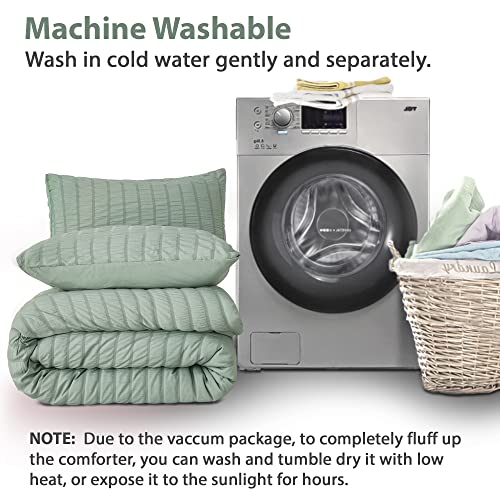 Image of AveLom Seersucker Queen Comforter Set, Sage Green, 90x90, 3 Pieces