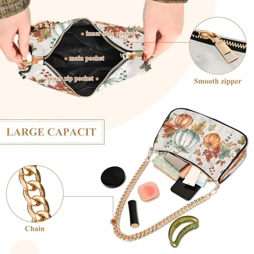 Shoulder Bags for Women Autumn Pumpkins and Fall Leaves Hobo Tote Handbag Small Clutch Purse with Zipper Closure4