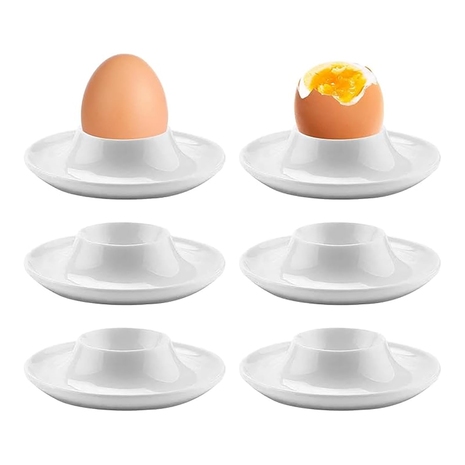 Solvio 6 Pcs Egg Cups Set, White Plastic Egg Holders for Soft and Hard Boiled Eggs, Stackable Egg Stand Plates Tray, Dishwasher Safe, Classic Style Breakfast Tableware for Home and Restaurant
