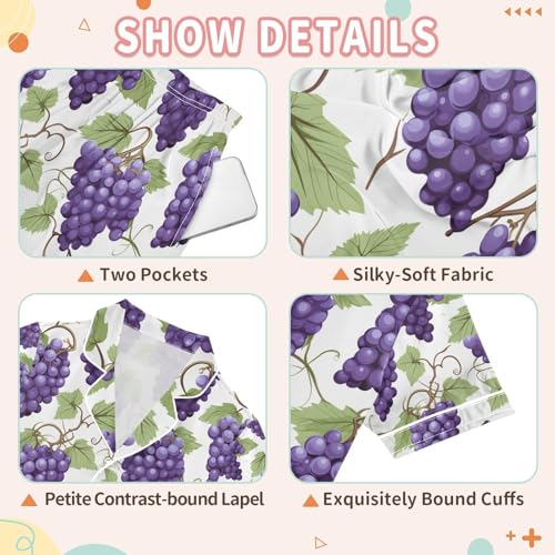 senya Grape Fruit Satin Summer Pajama Sets Silk Short Sleeve Button Down Sleepwear3