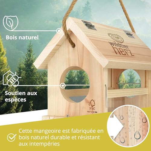 Wildtier Herz | Mangeoire Oiseaux Exterieur en Bois - Maison Oiseaux, Distributeur Suspendu Imperméable D’extérieur - Mangeoire pour Oiseaux Sauvages Toutes Saisons. – Image 3