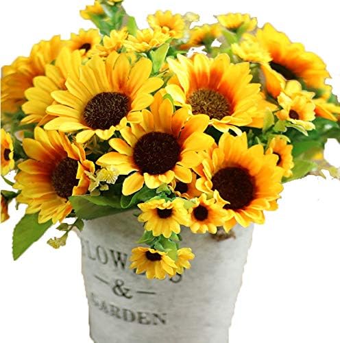 Lannu Pack of 2 Artificial Sunflowers Bouquet Silk Flowers 7 Heads Fake Flower for Home Wedding Bride Holding Flowers Party Floral Décor