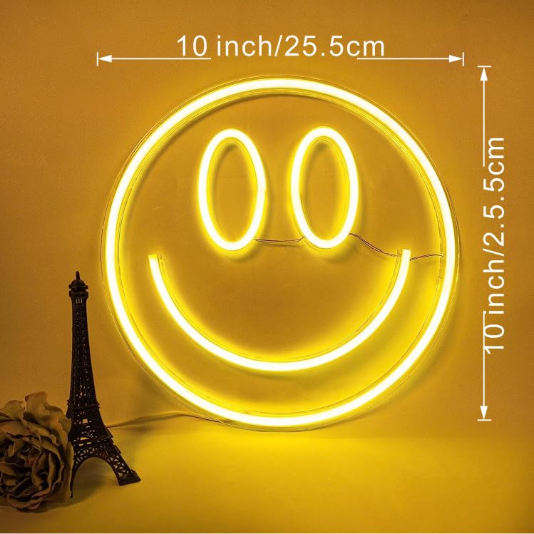 Image of Smile Face LED Neon Sign - 5V Low Voltage USB Plug-in with Switch Control, Transparent Acrylic Backlit Wall Light for Bedroom, Bar, Party Decor Safe & Stylish Neon Art for Teens, Shop Owners