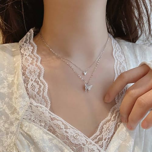 Foto von Cimenexe Bohème Schmetterling Anhänger Halskette Choker Silber Kristall Choker Halskette Geschichtet Spitze Kette Halskette Insekt Kette Halskette Schmuck für Frauen