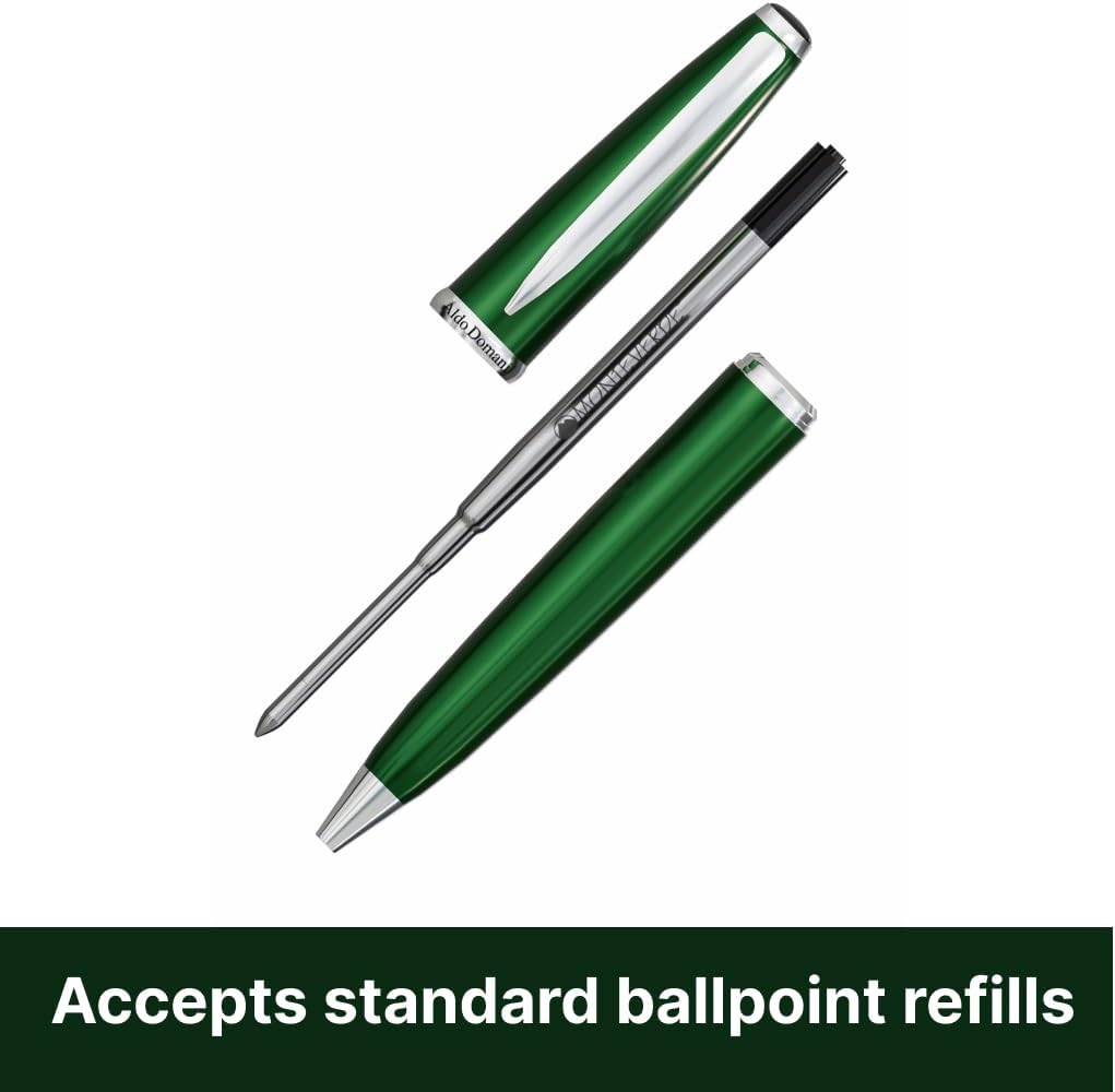 Monteverde USA Aldo Domani Luxury Ballpoint Pen – Deep Green Lacquer Finish – Smooth Blue Gel Ink – Italian-Inspired, Refillable Parker-Style Pen