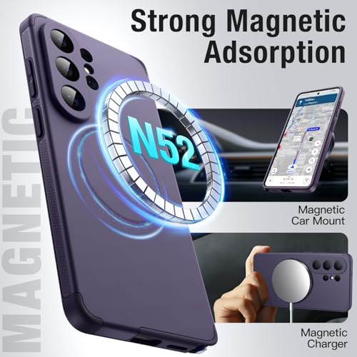 Image of JETech Magnetic Cover Case for Samsung Galaxy S26 Ultra, Compatible with MagSafe, Dual-Layer Heavy Duty Shockproof Phone Cover, Camera Lens Full Protection, Hard PC Back (Heron Purple)