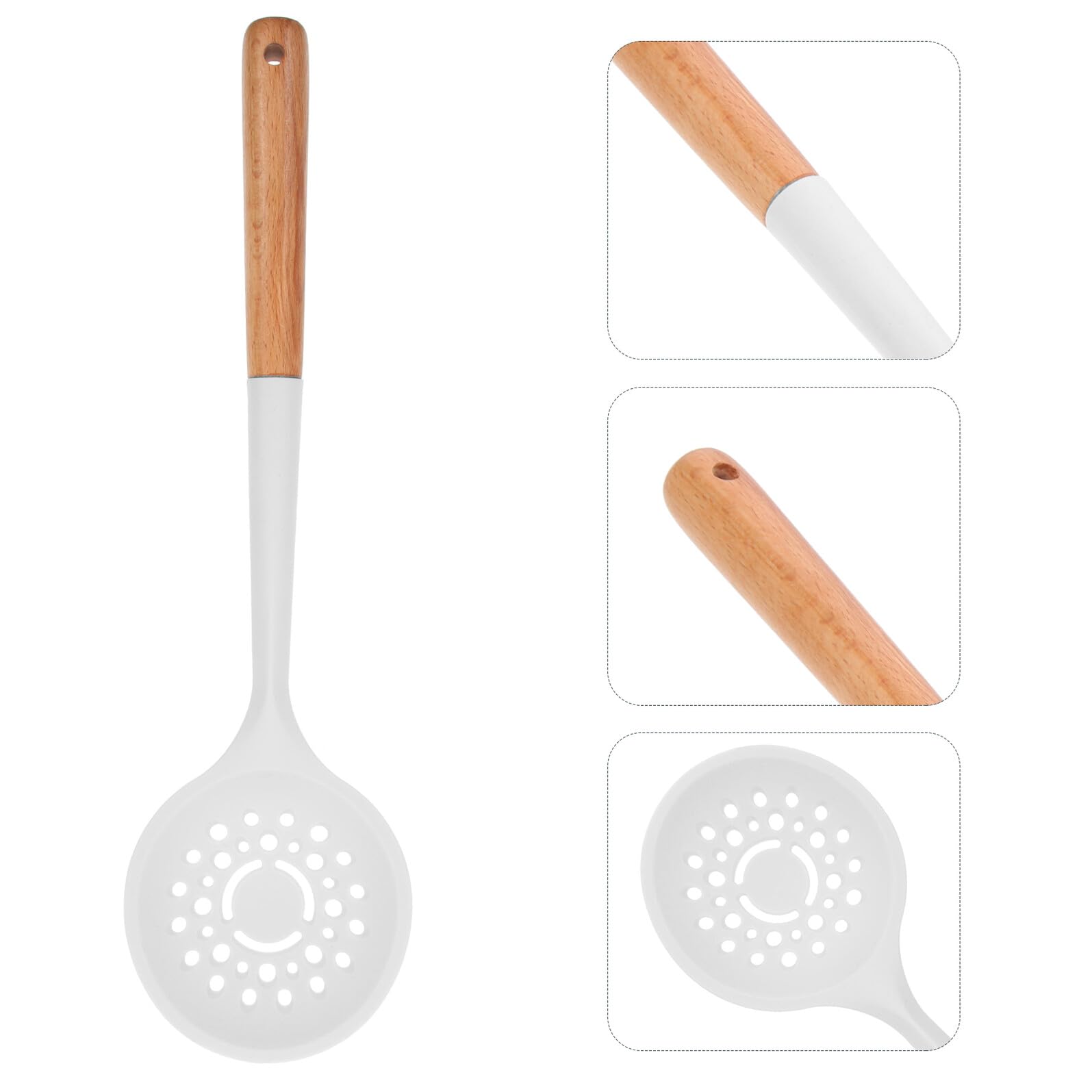 VILLCASE Cuchara Coladora de Silicona Mango de Madera Perforada y Resistente Oxidación para Cocina Multifuncional y Escurrir Alimentos