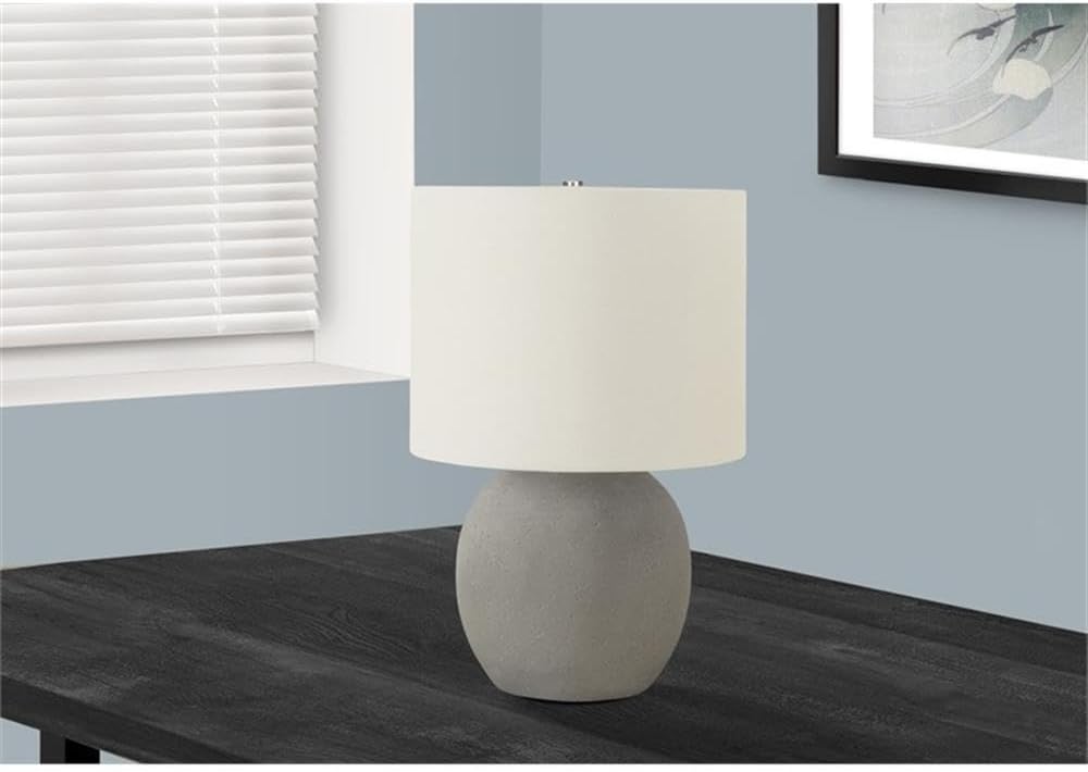 Pemberly Row 20" Globe Concrete Table Lamp, Gray Finish with Ivory Drum Shade, 3-Way Switch, Contemporary Accent Lighting for Living Room, Bedroom or Home Office, 6ft Transparent Cord