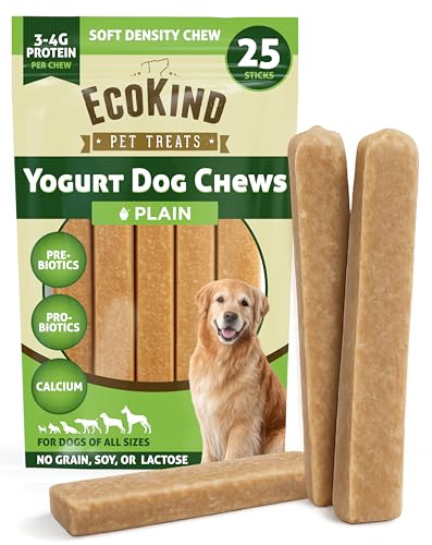 EcoKind Yogurt Dog Chews – Yogurt | Dog Treats with Probiotics for Digestive Health, Gut Support & Wellness | Lactose Free, Grain Free, Natural Dog Treat | for All Breeds | USA Made | 25 Chews