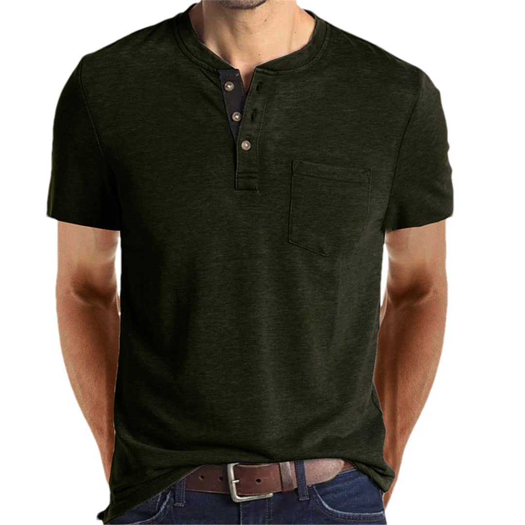 Camisetas de verano para hombre, manga corta, estilo Henley, casual, con un solo botonadura, bolsillo, Como se muestra en la imagen., XL
