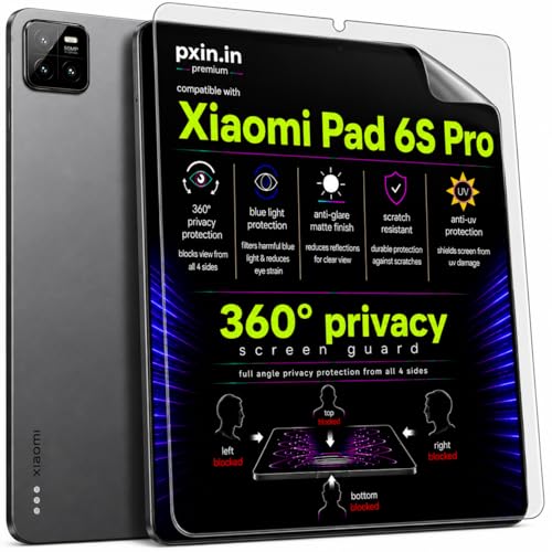 Image of Pxin 360 Pro Privacy Screen guard compatible with Xiaomi Pad 6S Pro | Anti Glare | Anti UV | Anti Blue | Anti Reflection | Privacy Filter | Unbreakable Build