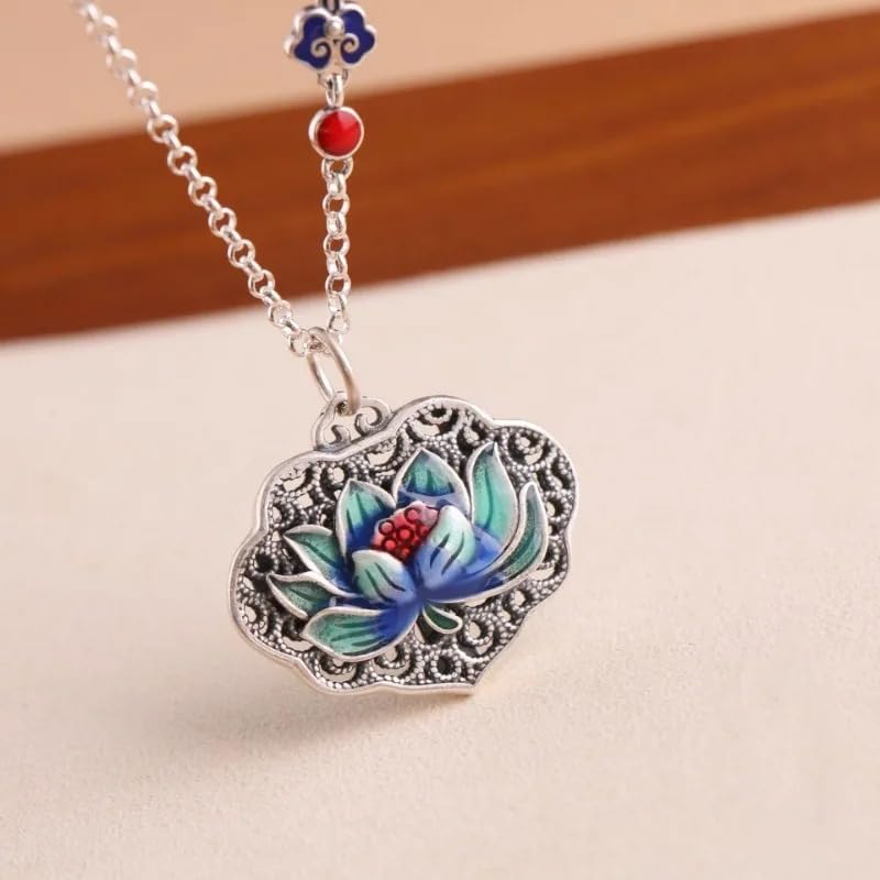 Image of 925 Sterling Silver Lotus Necklace For Women - 14K Gold Filled Lotus Flower Original Pendant Necklaces Lotus Leaf Necklace, Lotus Flower Pendant Necklace, Lotus Flower Necklace