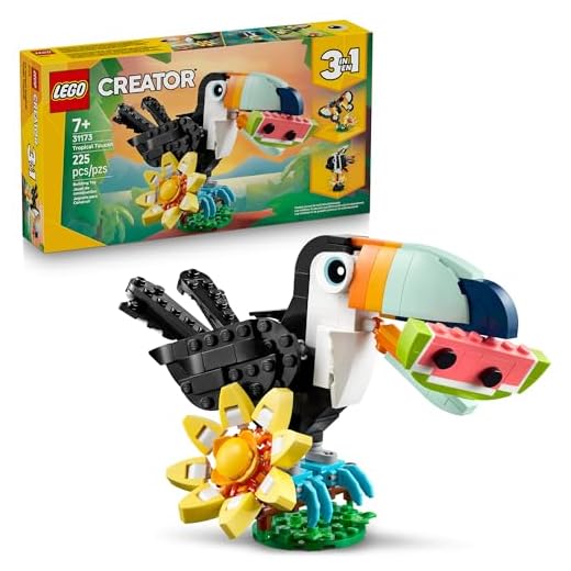 LEGO Creator 3 in 1 Wild Animals: Tropical Toucan Building Toy for Kids- Jungle Building Blocks & Learning Toy for Girls & Boys, Ages 7+ - Build 3 Animal Toys in 1 Set - Gift for Birthdays - 31173