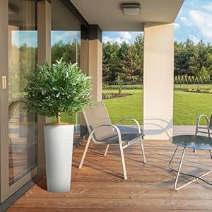 KOL 4.2FT Artificial Olive Tree with Galvanized Steel White Tall Planter, Realistic Fake Faux Olive Silk Tree & Superbly Crafted Flower Pot, Modern Elegant Home Office Living Room Decor Indoor Outdoor KOL 42FT Artificial Olive Tree with Galvanized Steel White Tall Planter Realistic Fake Faux Olive Silk Tree Superbly Crafted Flower Pot Modern Elegant Home Office Living Room Decor Indoor Outdoor