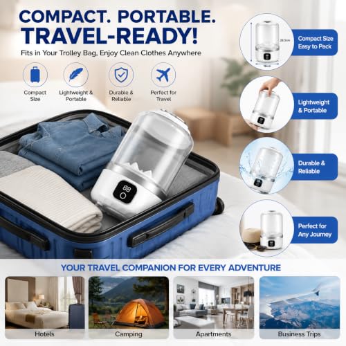 Image of Mini Washing Machine - Portable Rechargeble Washer, Deep Cleaning Travel Laundry for Apartments, Dorms, RVs & Small Spaces, Mini Laundry for Baby Clothes, Undergarment, Socks, Compact Underwear washer 1.5 Litter