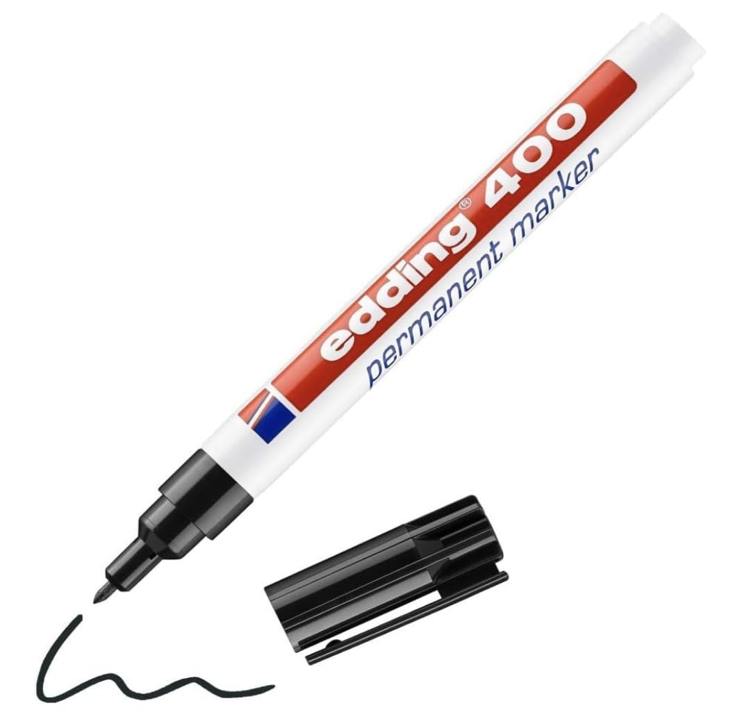 edding 400 permanent marker - black - 1 pen - fine round nib 1 mm - waterproof, quick-drying, smear-proof pens - for cardboard, plastic, wood, metal, glass and fabric