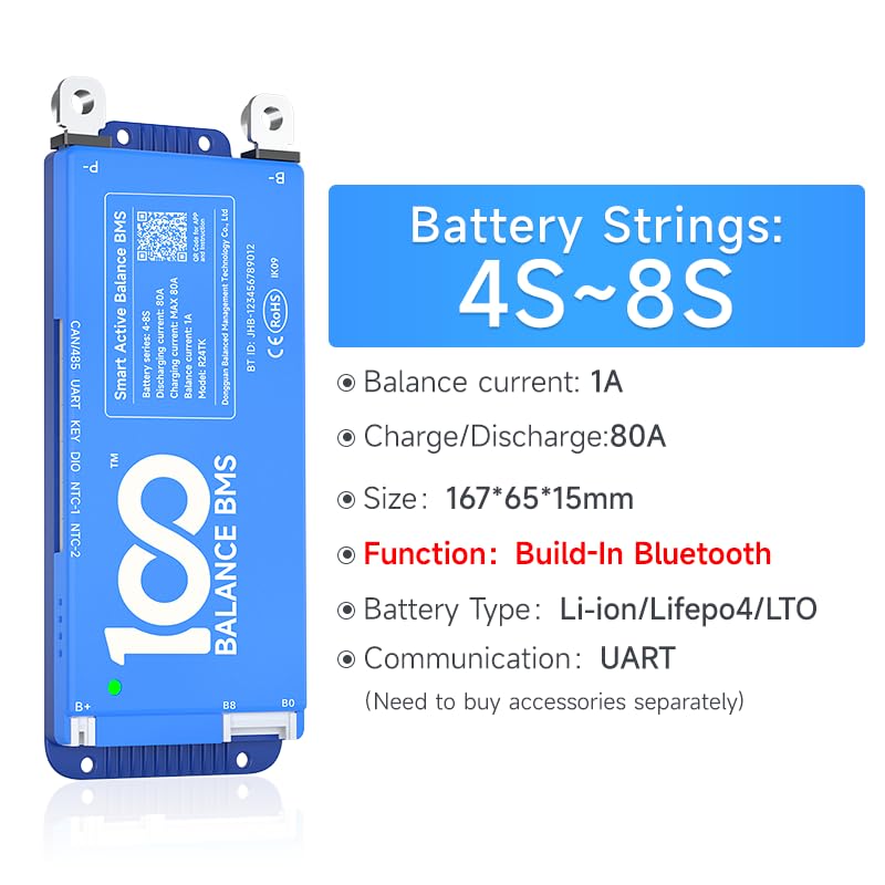 Image of 100BALANCE BMS 80A Active Balance 1A 4S-8S Build in Bluetooth Cell Balancing Smart PCB Battery Protection Board for Li-ion /Lifpo4 /LTO Lithium Battery Pack