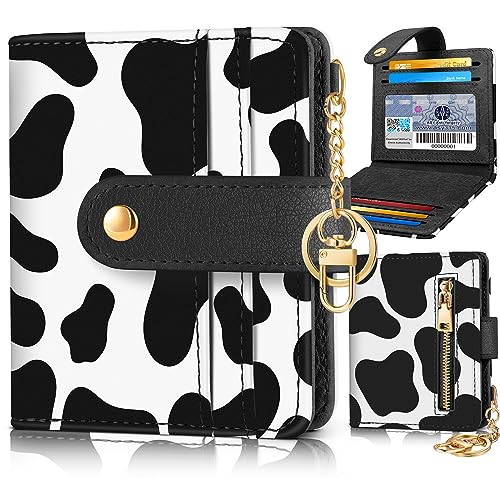 Image of Bistup Small Card Wallet for Women with Keychain, Cow | Clear ID Window, Compact Design for Daily Carry, Durable Material, Sturdy Keychain, Aesthetic
