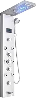 Votamuta New Wall Mounted Shower Panels System LED Light Bathroom Waterfall Rainfall Shower Tower with 6 Massage Jets and Hand Sprayer Head Brushed Nickel
