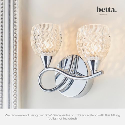Lámpara de pared doble de acero con tulipas de cristal transparente 5