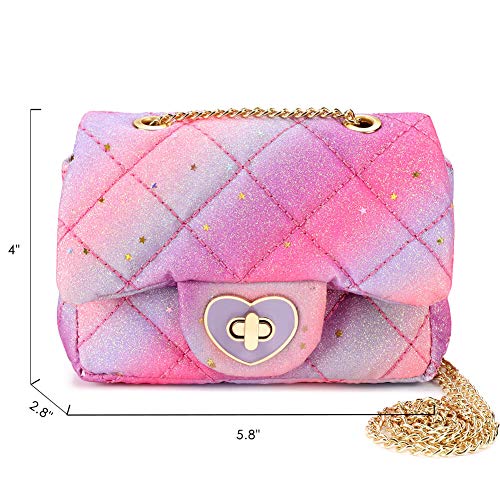 Image of CMK Trendy Kids Kids Pretend Play Purse for Toddler Girls (Pink /Purple Rainbow Glitter)