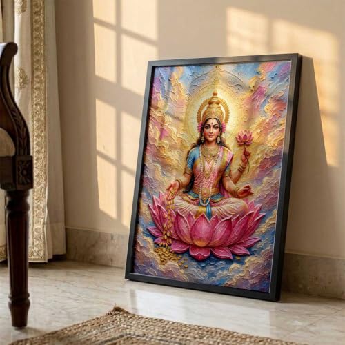 Image of CRAFTLYN Hindu God Wall Art WALL ART Prints Framed Spiritual Religious Paintings for Living Room, Pooja Room, Bedroom, Office, Meditation Room, Home Decor (Saraswati ma, 19 X25, Black)