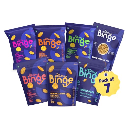 Image of The Healthy Binge Try Them All Snacks Combo - Baked Millet Chips, No Palm Oil, Protein Rich, Healthy Snacks for Kids and Adults | Chips Combo ( Pack of 7 )
