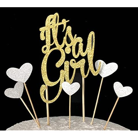 AILEXI Handmade 6 Counts Glitter Baby Shower Cake Decorating Toppers - It's A Girl Set Cover