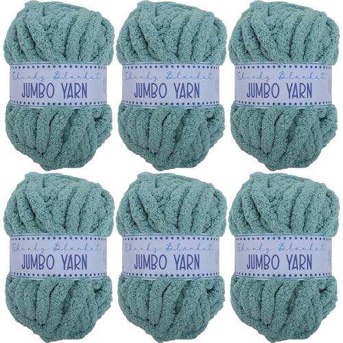 Image of 6 Pack ThreadArt Chunky Chenille Yarn for Hand Knitting, Jumbo, Light Teal | Soft jumbo chenille yarn for hand knit and crochet. Make blankets, plushies & crochet projects. DIY quick projects.